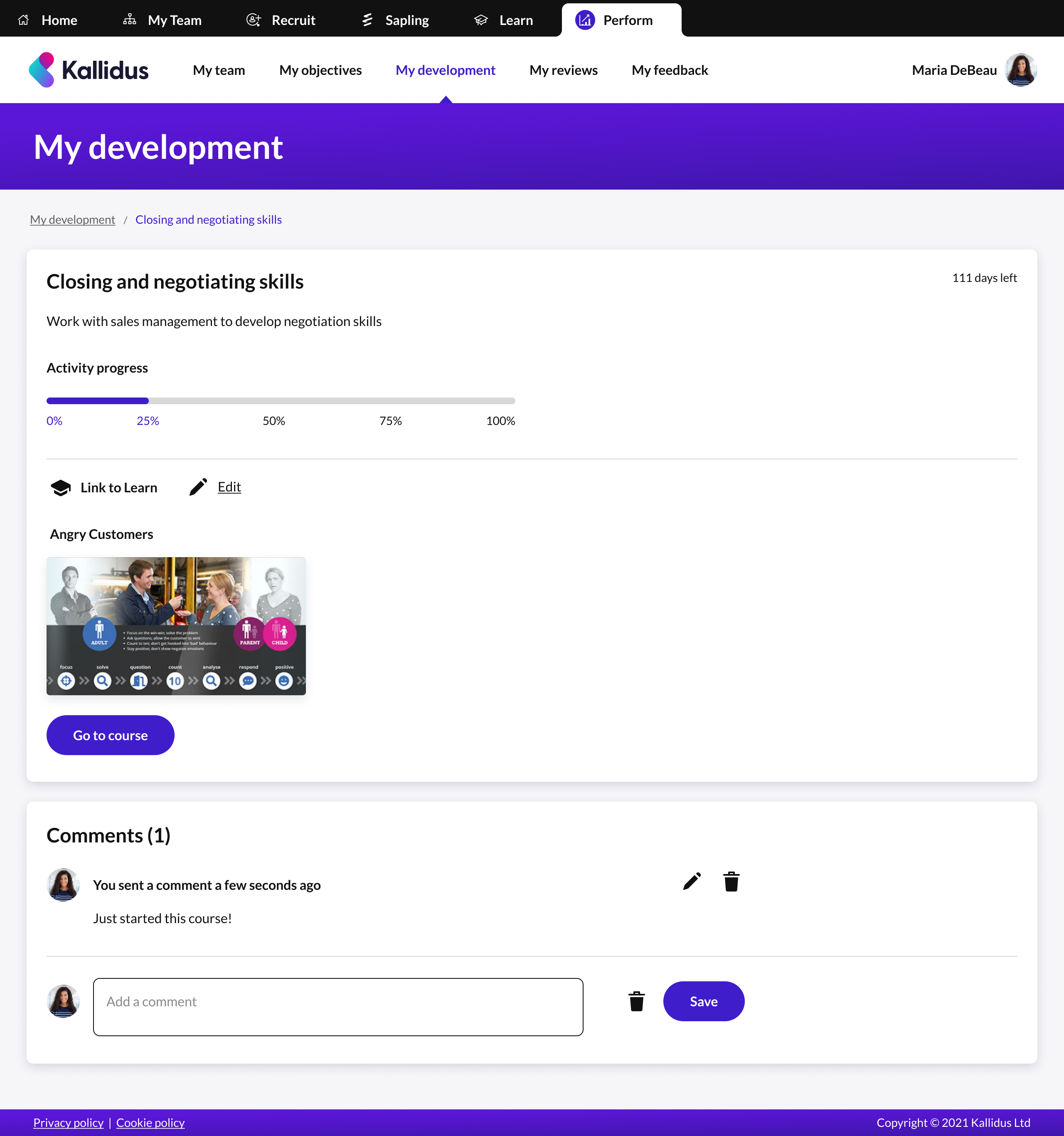 screenshot of Kallidus Perform